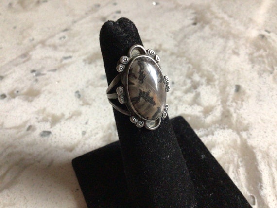 Vintage Fred Harvey petrified wood ring sterling … - image 1