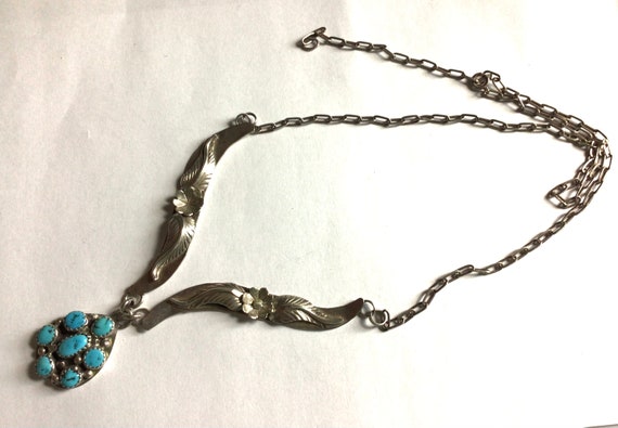 Vintage Southwest necklace turquoise stones feath… - image 2