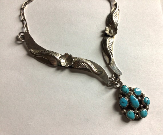 Vintage Southwest necklace turquoise stones feath… - image 1