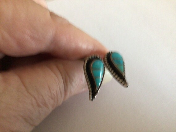Vintage Zuni inlay earrings turquoise Lloyd and J… - image 3