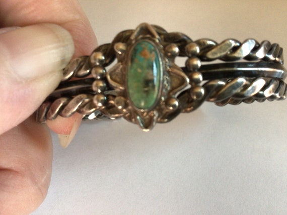 Vintage turquoise and sterling silver cuff bracel… - image 1