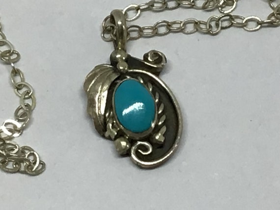 Vintage turquoise necklace bright blue stone ster… - image 1