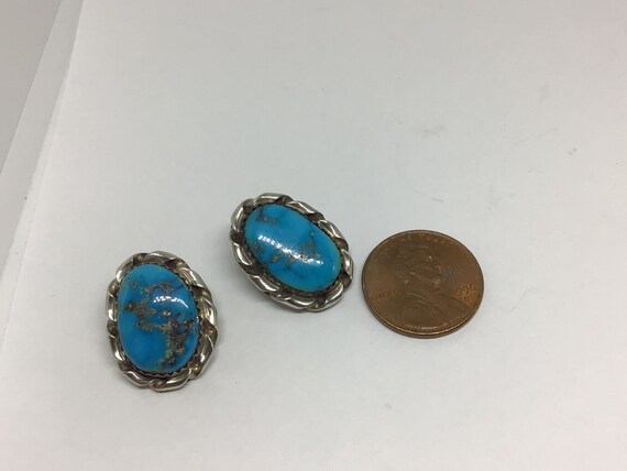 Vintage turquoise clip back earrings great stones - image 2