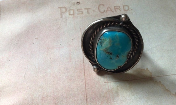 Vintage turquoise ring sterling silver Southwest … - image 1