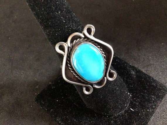 Vintage bright blue turquoise ring Southwest styl… - image 1