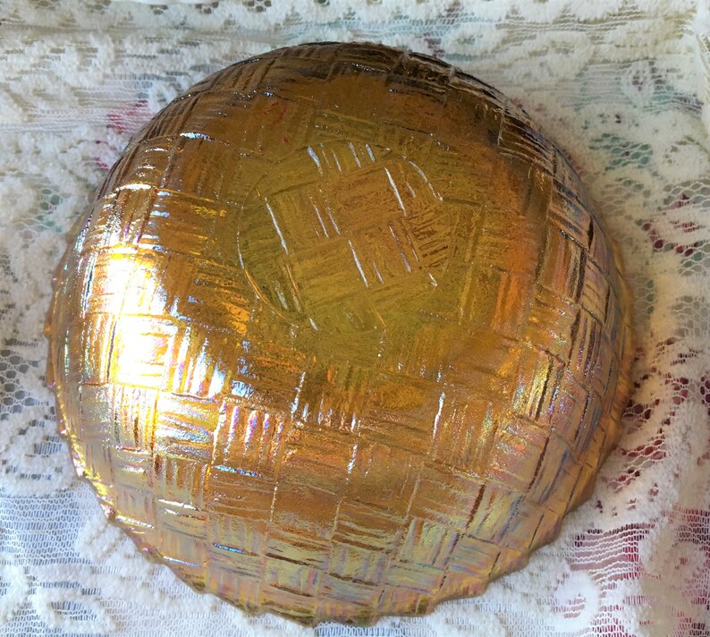 Marigold Carnival Glass Basket Weave Chip and Dip Set Etsy