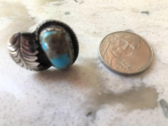 Vintage Southwest Turquoise and Silver leaf ring - image 8