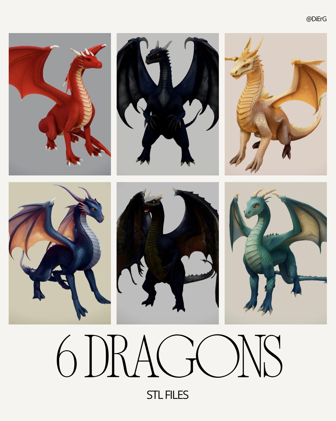 3D Dragon STL File Fantasy 3D Print Model Pack Mythical Creature ...