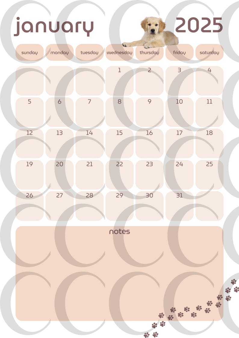 2025 Dogthemed Printable Calendar Adorable Puppies for Every Month Etsy
