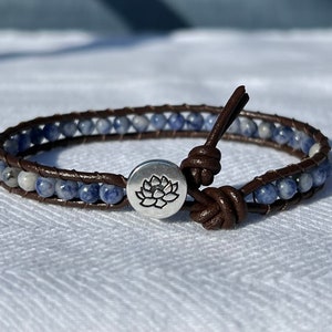 Sodalite Beaded Leather Beacelet