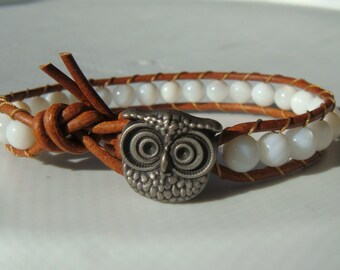 Owl Bracelet Shell Beaded Leather Bracelet