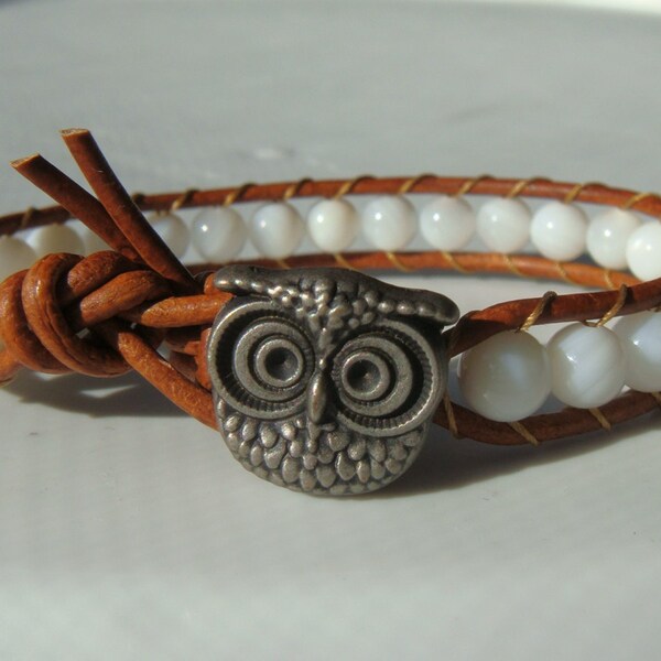 Owl Bracelet Shell Beaded Leather Bracelet