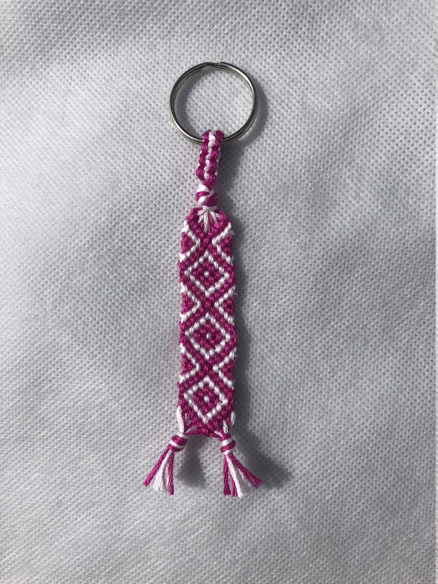 Pink and White Macrame Keychain Etsy