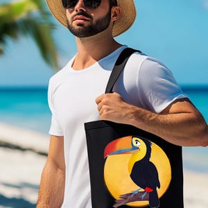 Tote Bag with Tucan Design, Spacious and Stylish Beach Bag for Travel, Available in 3 Sizes and Color Options - Tropical Vacation