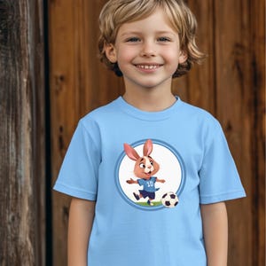 Rabbit Soccer Kids Tee, Bunny Football Children's Shirt, Cute Animal Sports Top, Youth Soccer Tshirt, Funny Soccer Bunny Shirt image 4