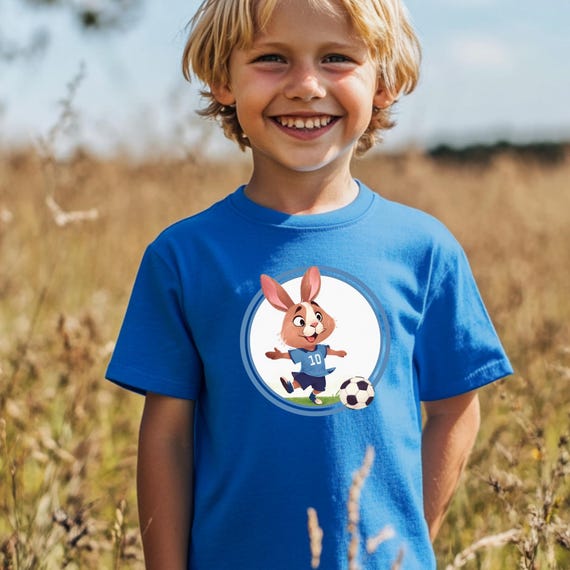 Kaninchen Fussball Kinder T-Shirt, Hase Fussball Kinder-Shirt, niedliche Tier Sport-Top, Jugend-Fußball-T-Shirt, lustige Fußball-Hase Shirt