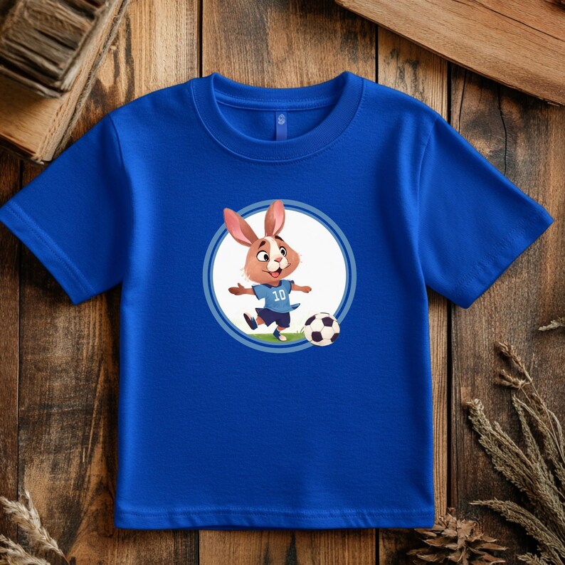 Rabbit Soccer Kids Tee, Bunny Football Children's Shirt, Cute Animal Sports Top, Youth Soccer Tshirt, Funny Soccer Bunny Shirt image 5