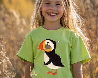 Cute Puffin Kids Tee, Kids Shirt, Bird Lover Gift, Animal Graphic Top, Youth Clothing, Nature Themed Clothing