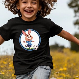 Rabbit Soccer Kids Tee, Bunny Football Children's Shirt, Cute Animal Sports Top, Youth Soccer Tshirt, Funny Soccer Bunny Shirt image 2