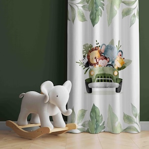 Safari Animals Baby Boy Room Curtains, Nursery Curtains, Window Curtains, Nursery Drape, Childrens Room Curtain