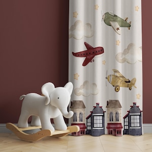Nursery Curtains, Cloud Kids Curtains, Plane Curtains, Children Curtains, Window Curtains, Baby Curtains,Nursery Drape, Boys Room Curtains