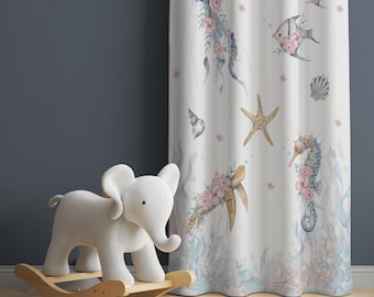 Watercolor Ocean Animals Baby Boy Room Curtain, Nursery Curtains, Window Curtains, Sea Animals Baby Curtains,Black Out Curtains,Kids Curtain