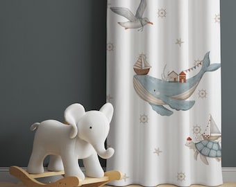 Watercolor Ocean Animals Baby Boy Room Curtain, Nursery Curtains, Window Curtains,Sea Animals Baby Curtains,Kids Curtains,Black Out Curtains