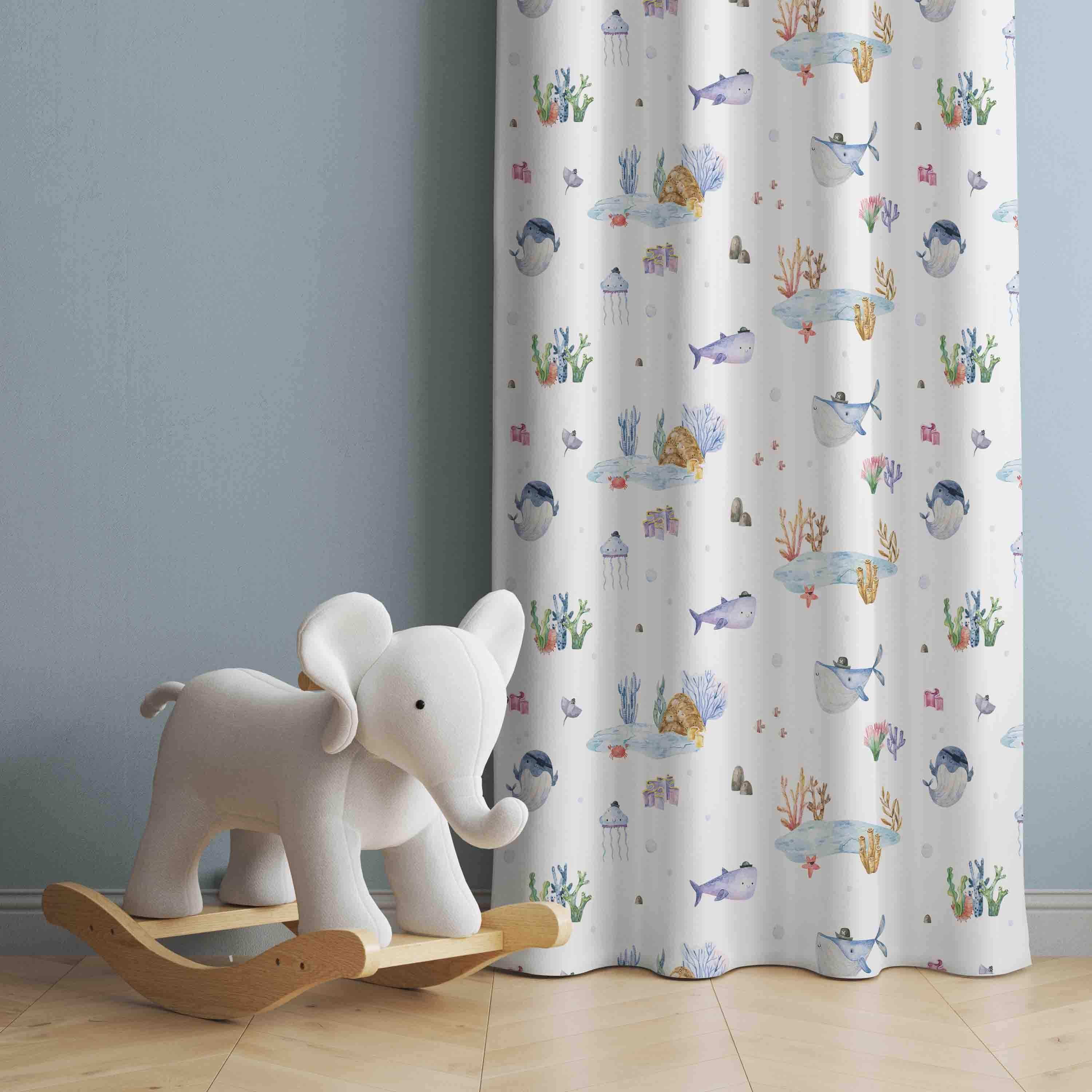 Watercolor Ocean Animals Baby Boy Room Curtain, Nursery Curtains, Window Curtains, Sea Animals Baby Curtains,Black Out Curtains,Kids Curtain