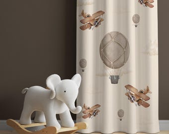 Nursery Curtains,Hot Air Balloon Curtains, Plane Curtains, Children Curtains, Window Curtains,Baby Curtains,Nursery Drape,Boys Room Curtains