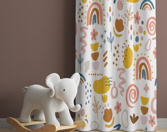 Cortina con estampado de arcoíris para habitación infantil, decoración de arcoíris para habitación de bebé, cortinas de arcoíris, cortinas para habitación de bebé, decoración de arcoíris para habitación de bebé