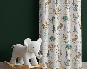 Little Dragon Nursery Curtains, Animal Kids Bedroom Curtains, Nursery Decor, Baby Room Curtains,Bedroom Living Room Curtains,Window Curtains