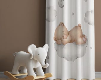 Teddy Bear Baby Boy Room Curtain, Nursery Curtains, Window Curtains, Baby Cloud Curtains, Nursery Drape, Childrens Room Curtain
