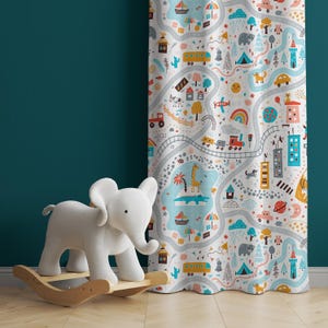 Carte routière de la ville mignon rideau pour chambre de bébé sur le thème des voitures, route, ville, rideaux voiture pour chambre de bébé garçon, rideaux pour chambre de bébé, rideaux de fenêtre, tenture pour chambre de bébé