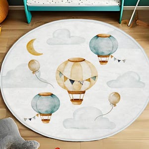 Multiple Hot Air Balloons, Children&#39;s Room Decor, Hot Air Balloons Carpet, Soft Children&#39;s Room Rug, Baby Room Decor, Boys Girls Floor Mat