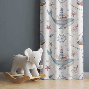 Watercolor Ocean Animals Baby Boy Room Curtain Nursery Curtains Window Curtains Whale Kids Curtains