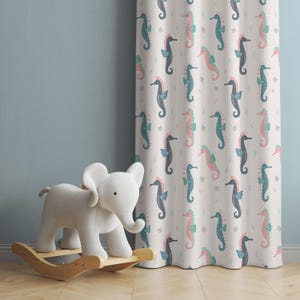 Watercolor Ocean Animals Baby Boy Room Curtain, Seahorse Window Curtains, Nursery Curtains, Window Curtains, Under the Sea Baby Curtains