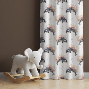 Whale Kids Curtains Watercolor Ocean Animals Baby Boy Room Curtain Nursery Curtains Window Curtains