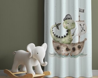 Pirate Dinosaur Nursery Curtains: Kids Room Decor, Window Curtains