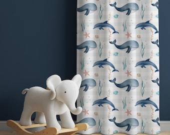Watercolor Ocean Animals Baby Room Curtain Whale Kids Curtains Nursery Curtains Window Curtains Baby Room Decor