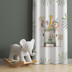 Safari Animals Baby Boy Room Curtains, Nursery Curtains, Window Curtains, Nursery Drape, Childrens Room Curtain