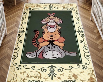 ウッドランドマップラグ：くまのプーさんデザインの滑り止め付き子供