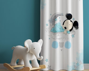 Mickey Mouse Curtain, Blue Curtain, Baby Kids Room Curtain, Nursery Room Curtains, Window Curtain, Childrens Room Curtain, Gift for Baby