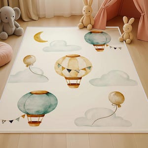 Multiple Hot Air Balloons, Children&#39;s Room Decor, Hot Air Balloons Carpet, Soft Children&#39;s Room Rug, Baby Room Decor, Boys Girls Floor Mat