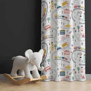 Route, Ville, Rideaux pour chambre de bébé garçon, Voiture, Rideaux pour chambre de bébé, Rideaux de fenêtre, Rideau pour chambre de bébé, Carte routière de la ville Adorable rideau pour chambre de bébé sur le thème des voitures