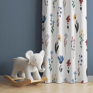 Watercolor Wild Florals Baby Girl Room Curtain Nursery Curtains Window Curtains Baby Room Curtains Flower Nursery