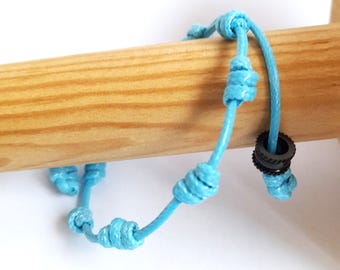 Pulsera Hecha a mano de hilo azul cielo 7 nudos de la suerte, amuleto de protección y bienestar, ajustable y lista para acompañarte a diario