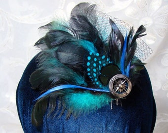Black, Blue and Green Feather Fascinator 24