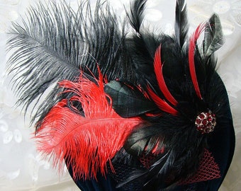 Black and Red Ostrich Feather Fascinator 10