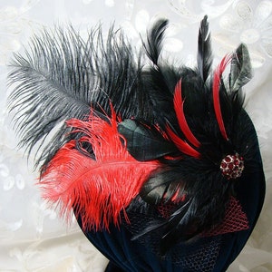 Black and Red Ostrich Feather Fascinator 10 image 1