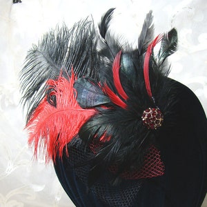 Black and Red Ostrich Feather Fascinator 10 image 2